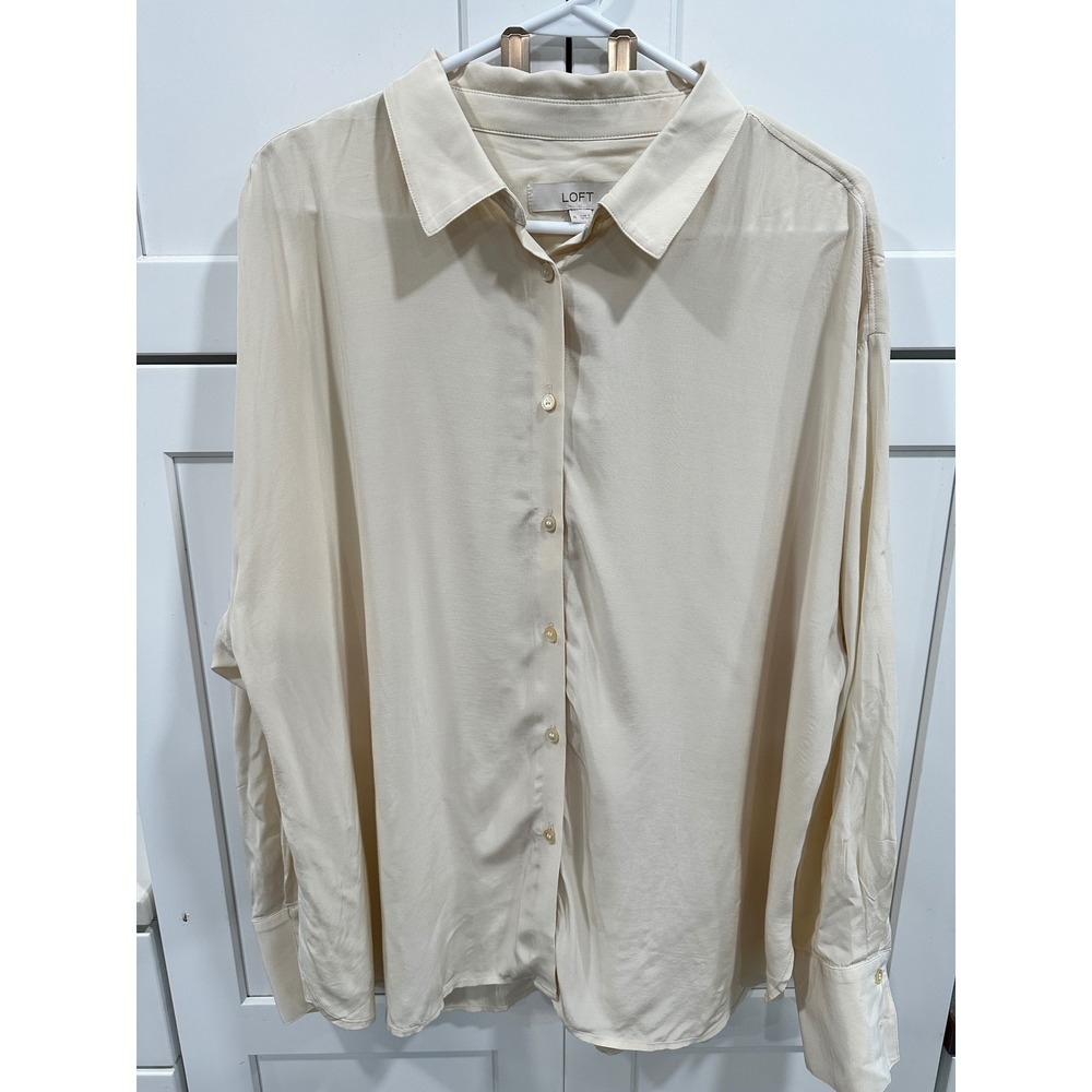 LOFT Oversized Button Down Shirt Relaxed Fit Long Sleeve Top XL